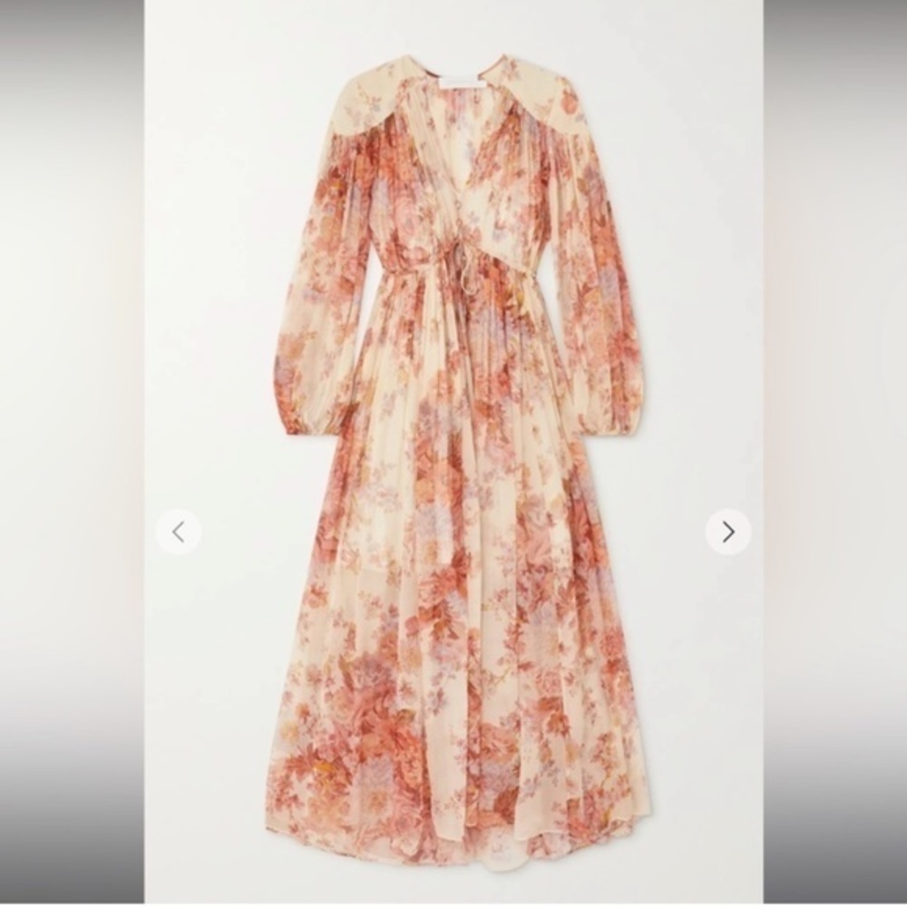ZIMMERMANN Devi gathered floral-print silk-chiffon midi dress